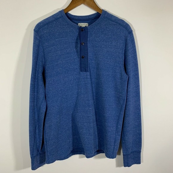 J Crew Knit Goods Henley Long Sleeve Thermal Style Shirt Mens Size M Blue
